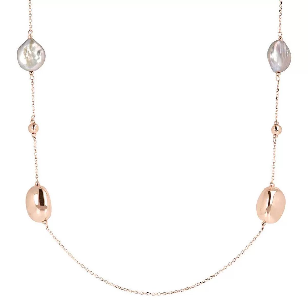 Best Sale Collana Lunga Con Pepite Lucide In Golden Rose E Perle Coltivate D'Acqua Dolce O 17 Mm Collane
