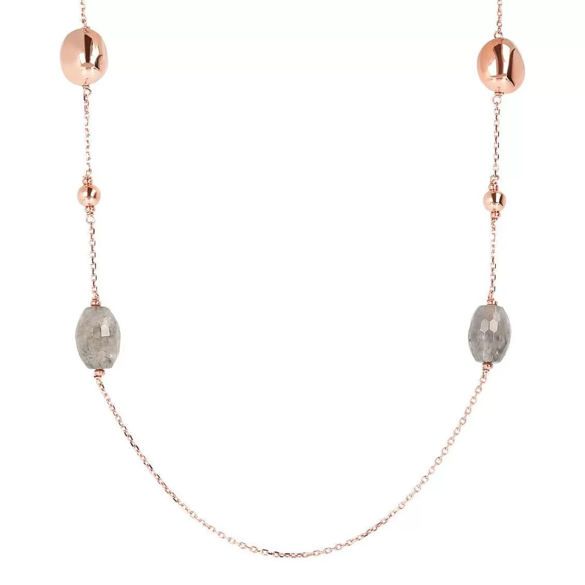 Fashion Collana Lunga Con Quarzo Grigio E Pepite Dorate Rose Collane
