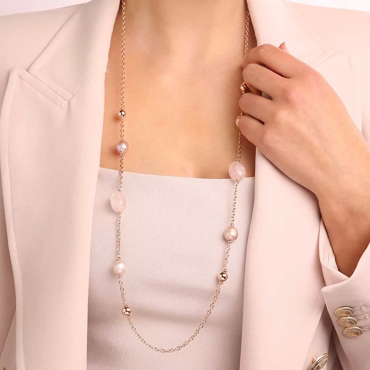 Discount Collana Lunga Con Sfere Oro Rosato E Perle Coltivate D'Acqua Dolce O 10 Mm Collane
