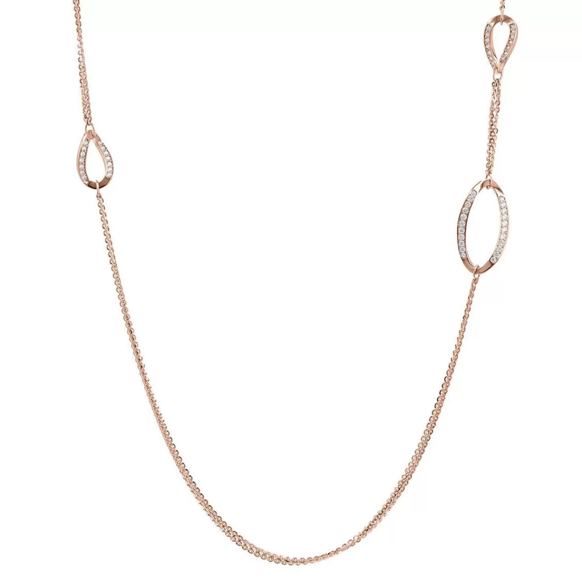 Best Sale Collana Lunga Doppia Catena Rolo Con Elementi Ovali Pave In Cubic Zirconia Collane