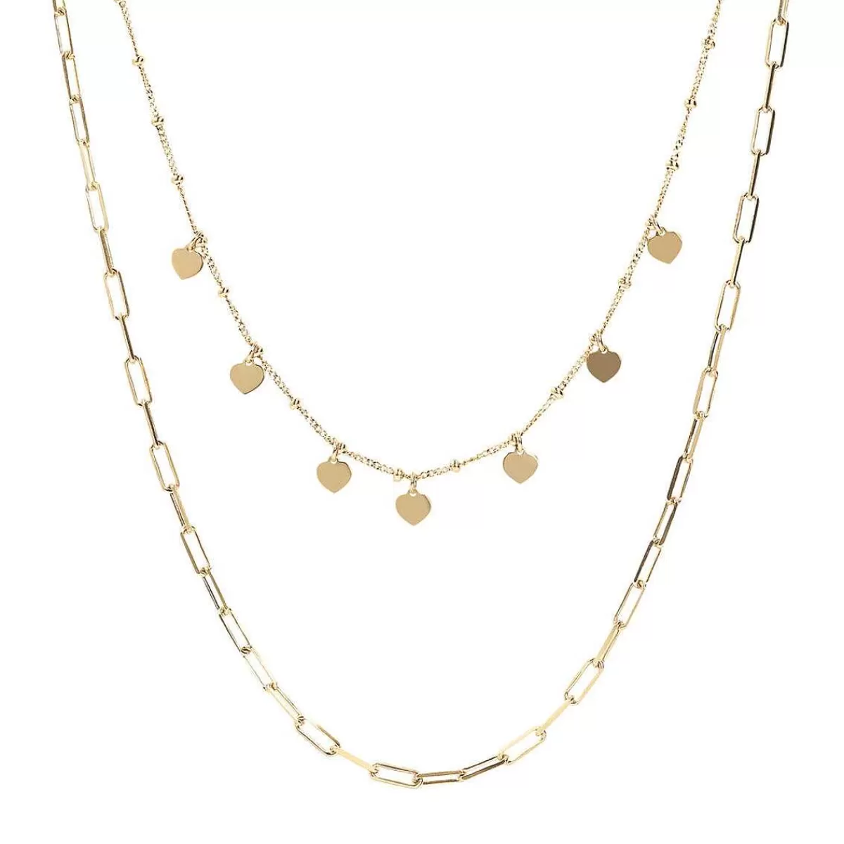 Store Collana Multifilo Catena Dorata Forzatina E Rosario Con Charms Cuore Collane