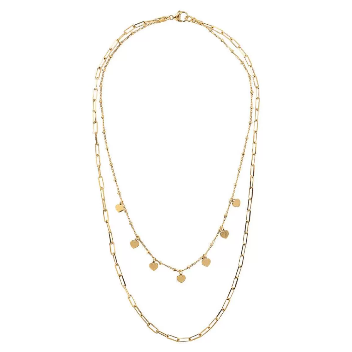 Store Collana Multifilo Catena Dorata Forzatina E Rosario Con Charms Cuore Collane