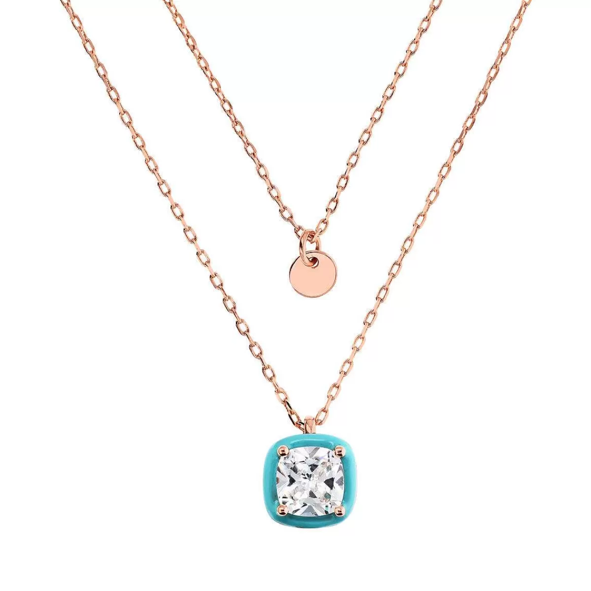 Clearance Collana Multifilo Catena Forzatina Con Disco E Pendente Smaltato Con Nano Cristallo Collane