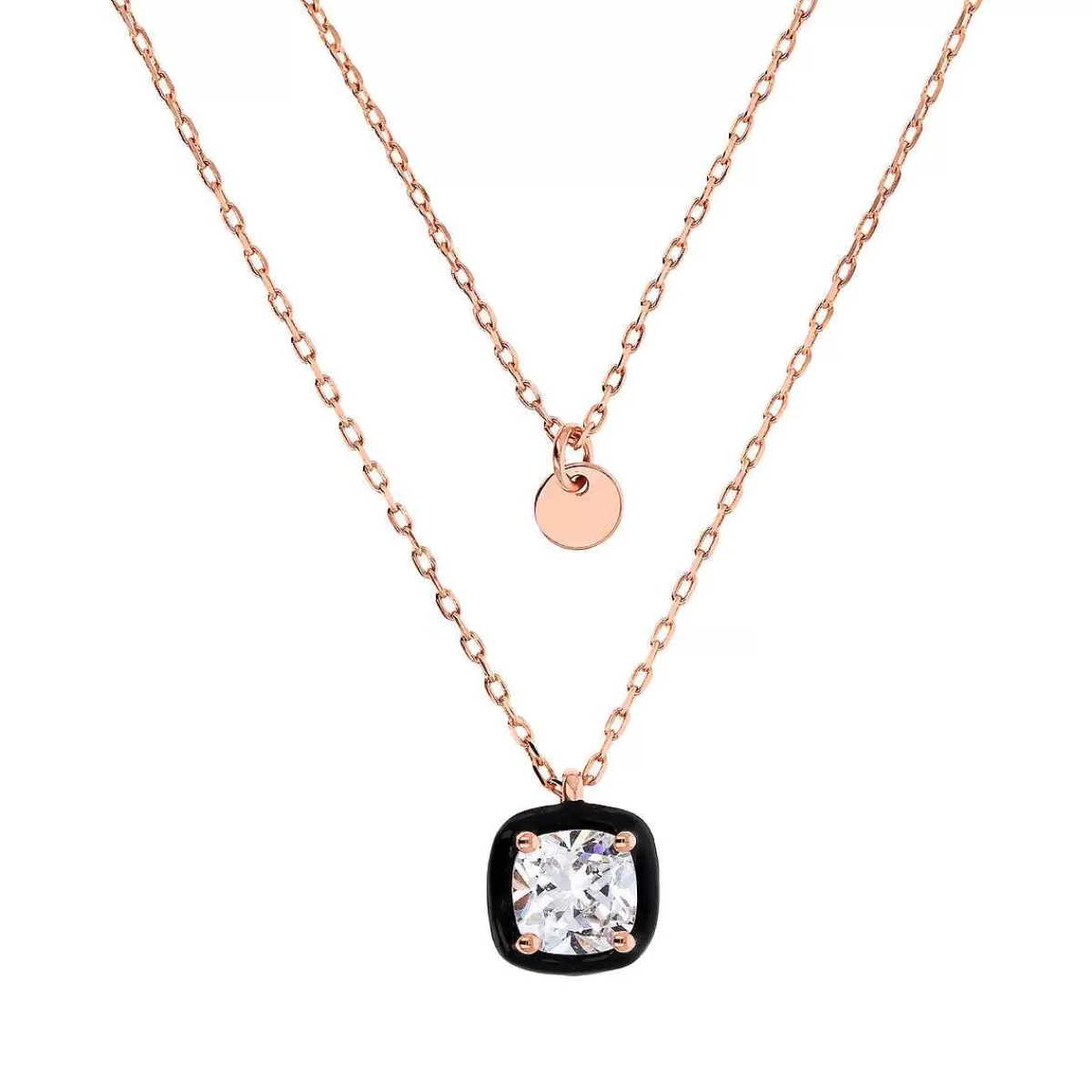 Clearance Collana Multifilo Catena Forzatina Con Disco E Pendente Smaltato Con Nano Cristallo Collane