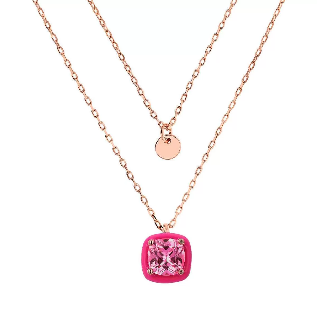 Clearance Collana Multifilo Catena Forzatina Con Disco E Pendente Smaltato Con Nano Cristallo Collane