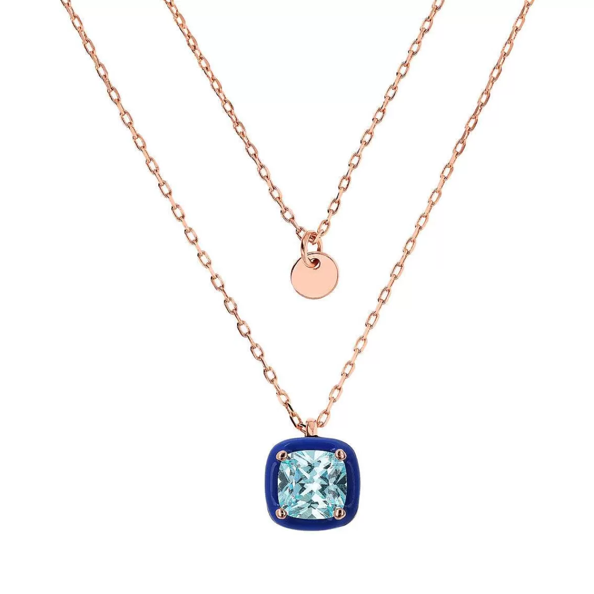 Clearance Collana Multifilo Catena Forzatina Con Disco E Pendente Smaltato Con Nano Cristallo Collane