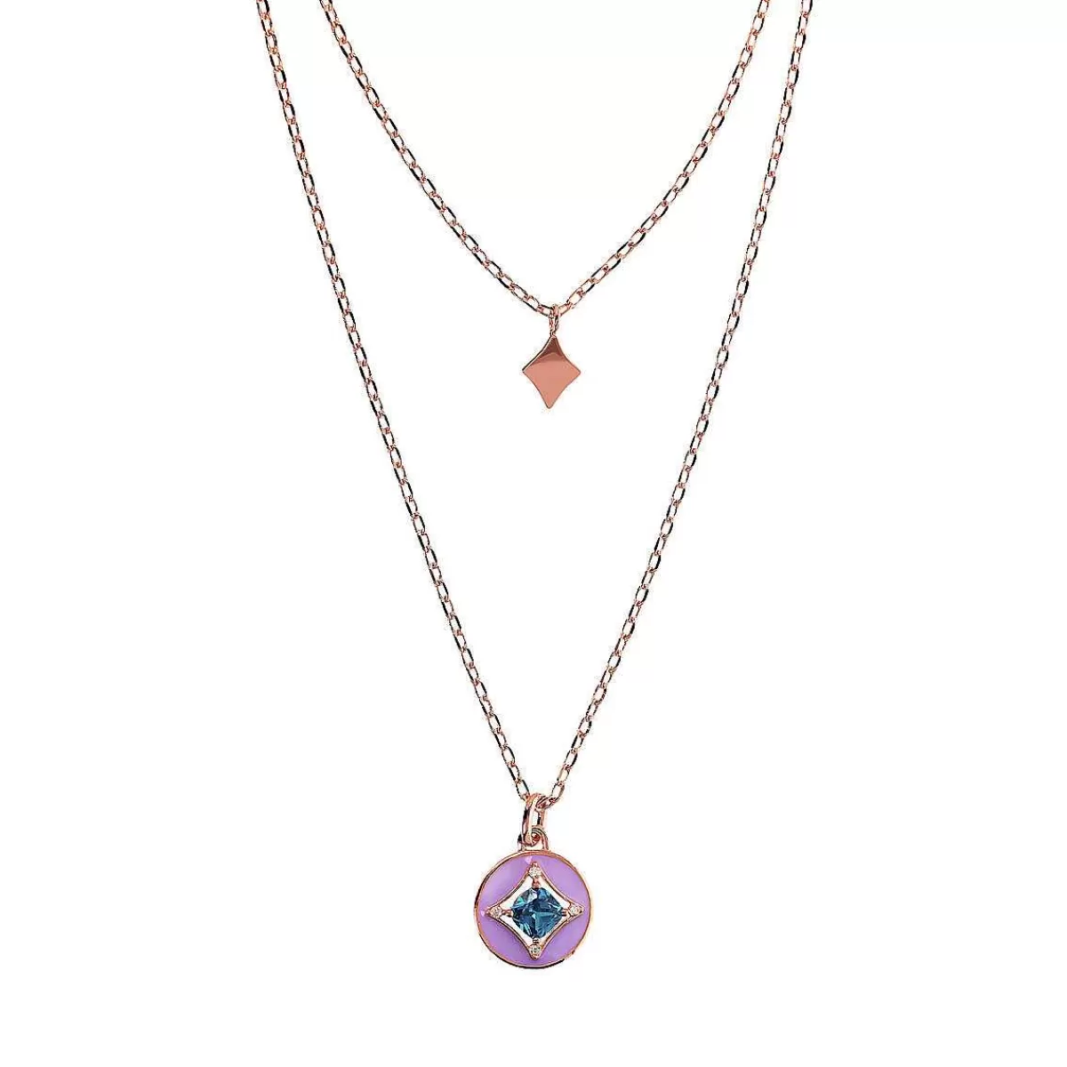 Clearance Collana Multifilo Catena Forzatina Con Pendente Etoile E Pendente Tondo Smaltato Con Cubic Zirconia Collane