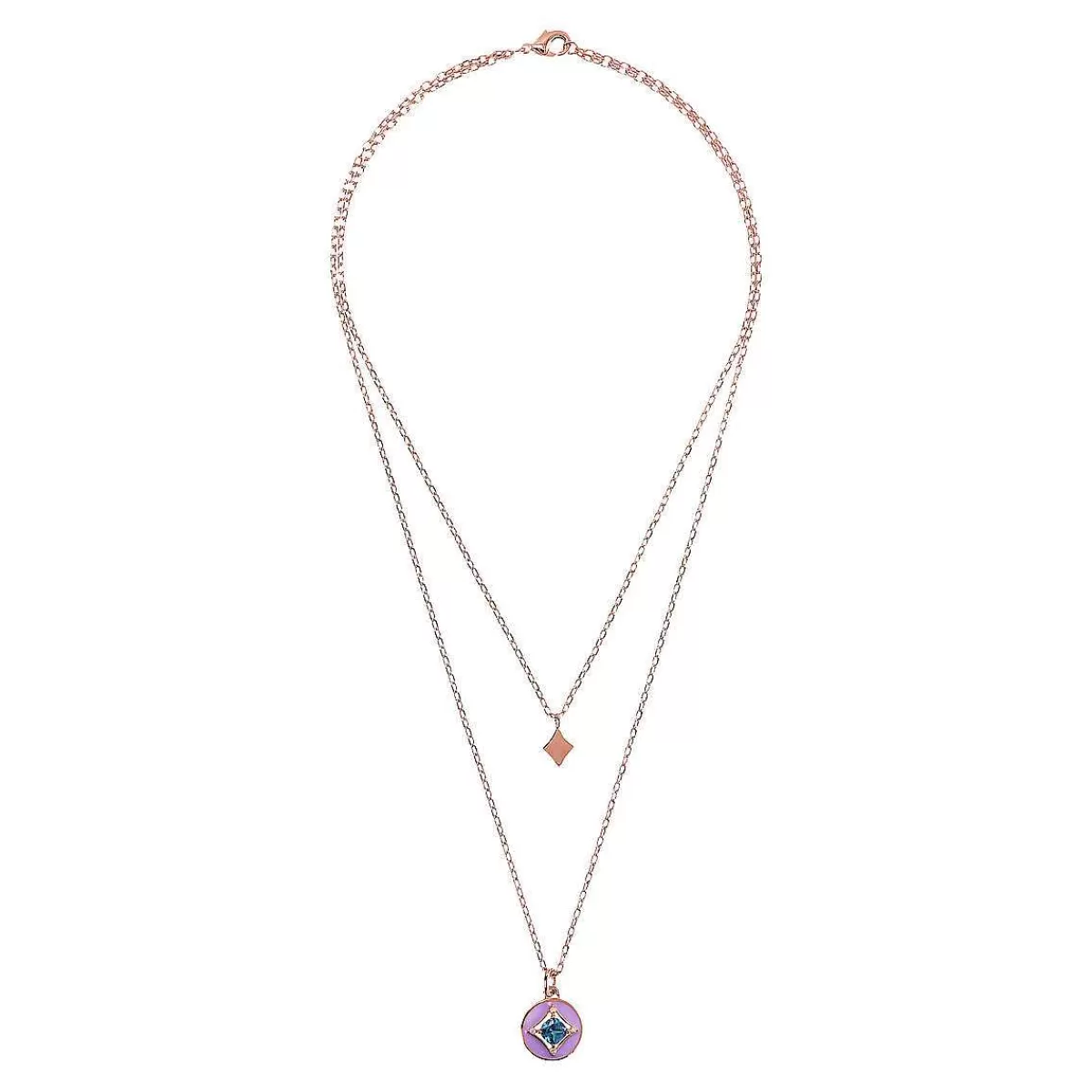 Clearance Collana Multifilo Catena Forzatina Con Pendente Etoile E Pendente Tondo Smaltato Con Cubic Zirconia Collane