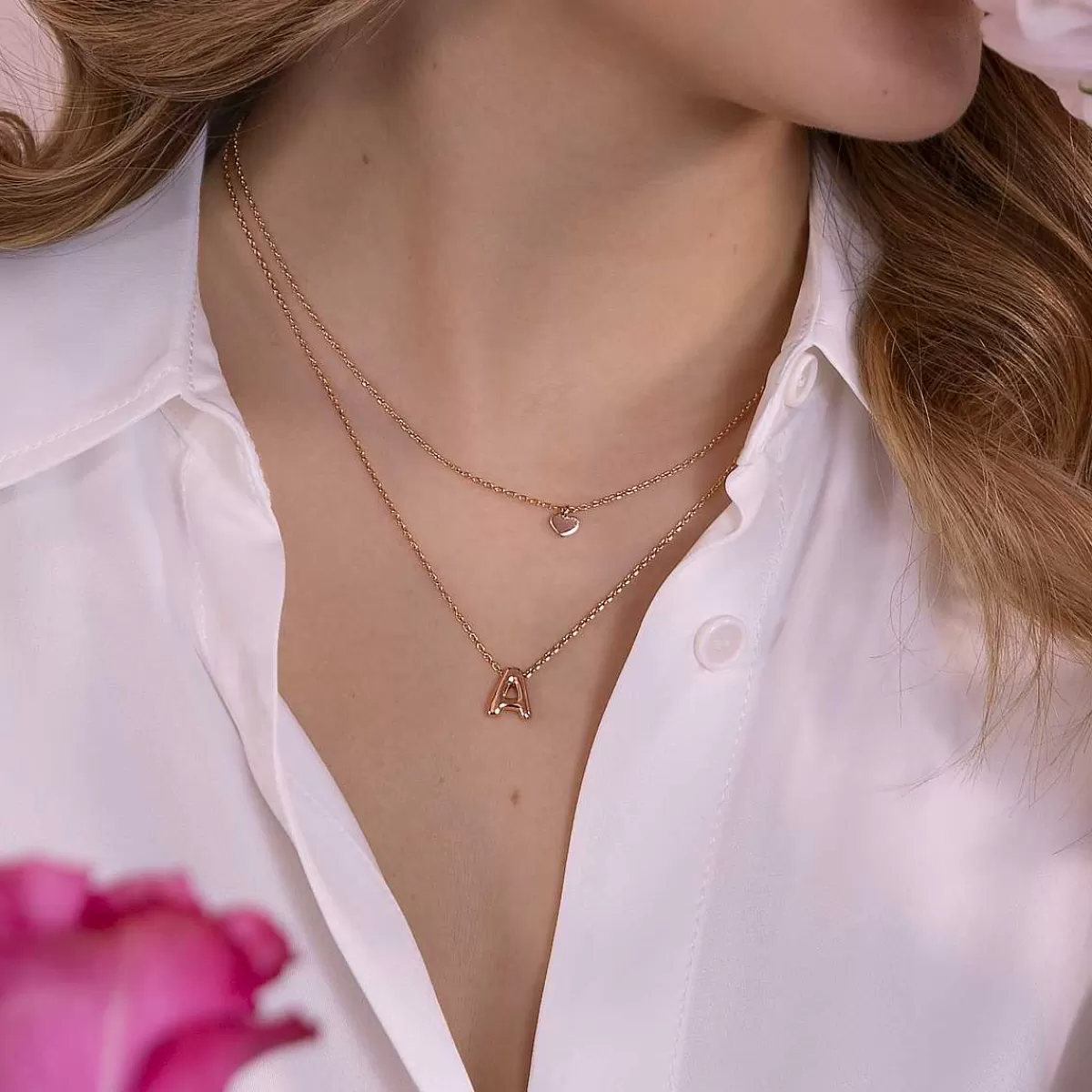 Store Collana Multifilo Catena Forzatina Graduata Con Ciondolo Cuore E Ciondolo Lettera Collane