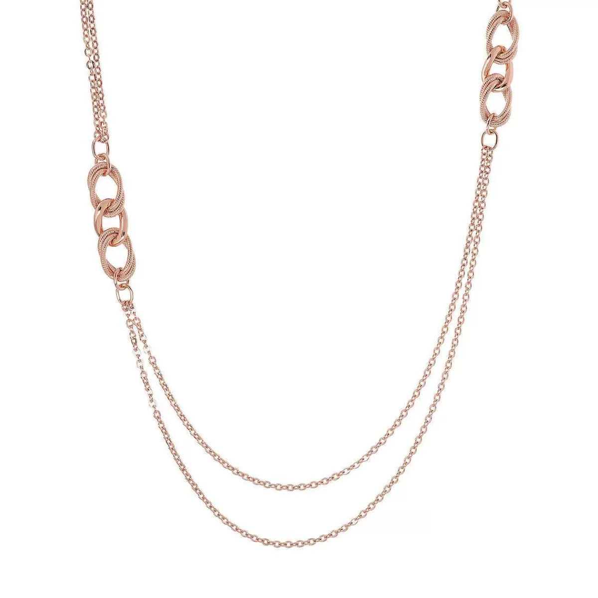 Hot Collana Multifilo Con Catena Rolo Ed Elementi Grumetta In Golden Rose Collane