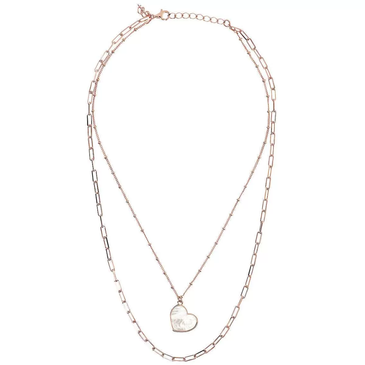 Hot Collana Multifilo Forzatina E Catena Rosario Con Pendente Cuore In Pietra Naturale Collane