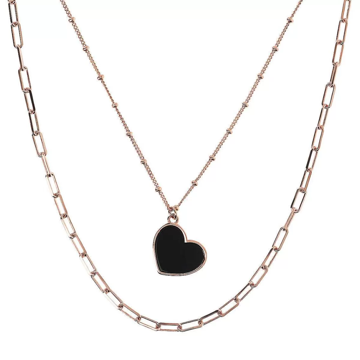 Hot Collana Multifilo Forzatina E Catena Rosario Con Pendente Cuore In Pietra Naturale Collane