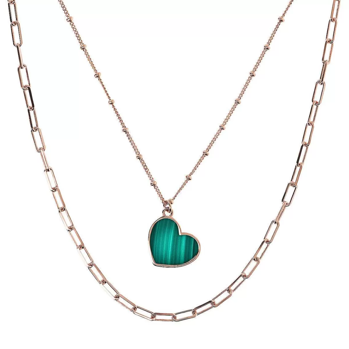 Hot Collana Multifilo Forzatina E Catena Rosario Con Pendente Cuore In Pietra Naturale Collane