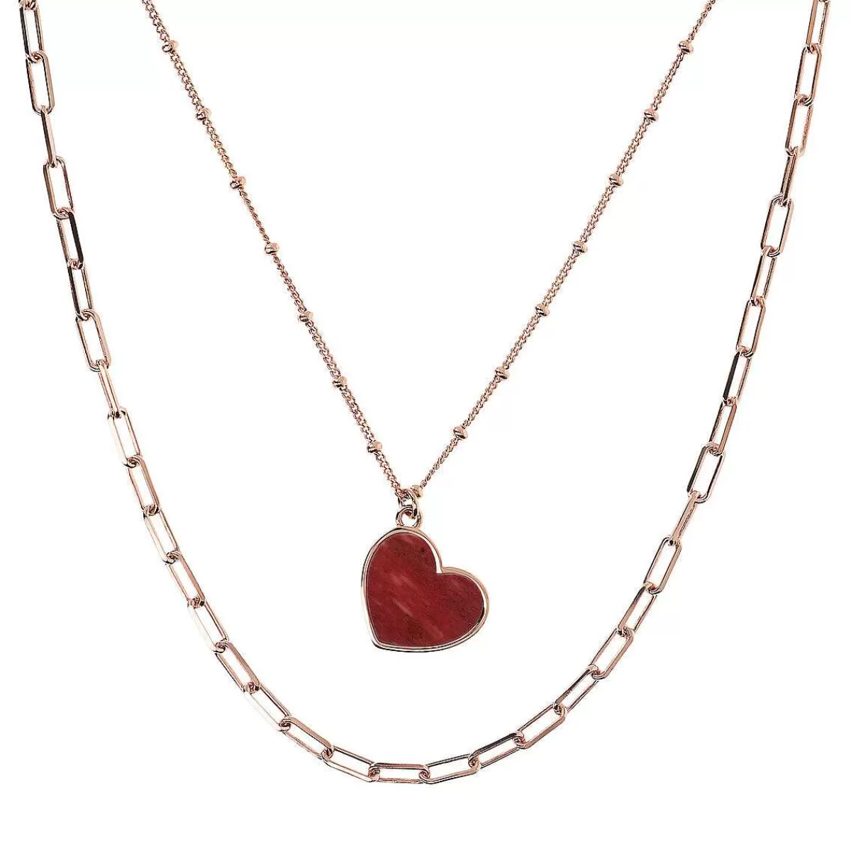 Hot Collana Multifilo Forzatina E Catena Rosario Con Pendente Cuore In Pietra Naturale Collane