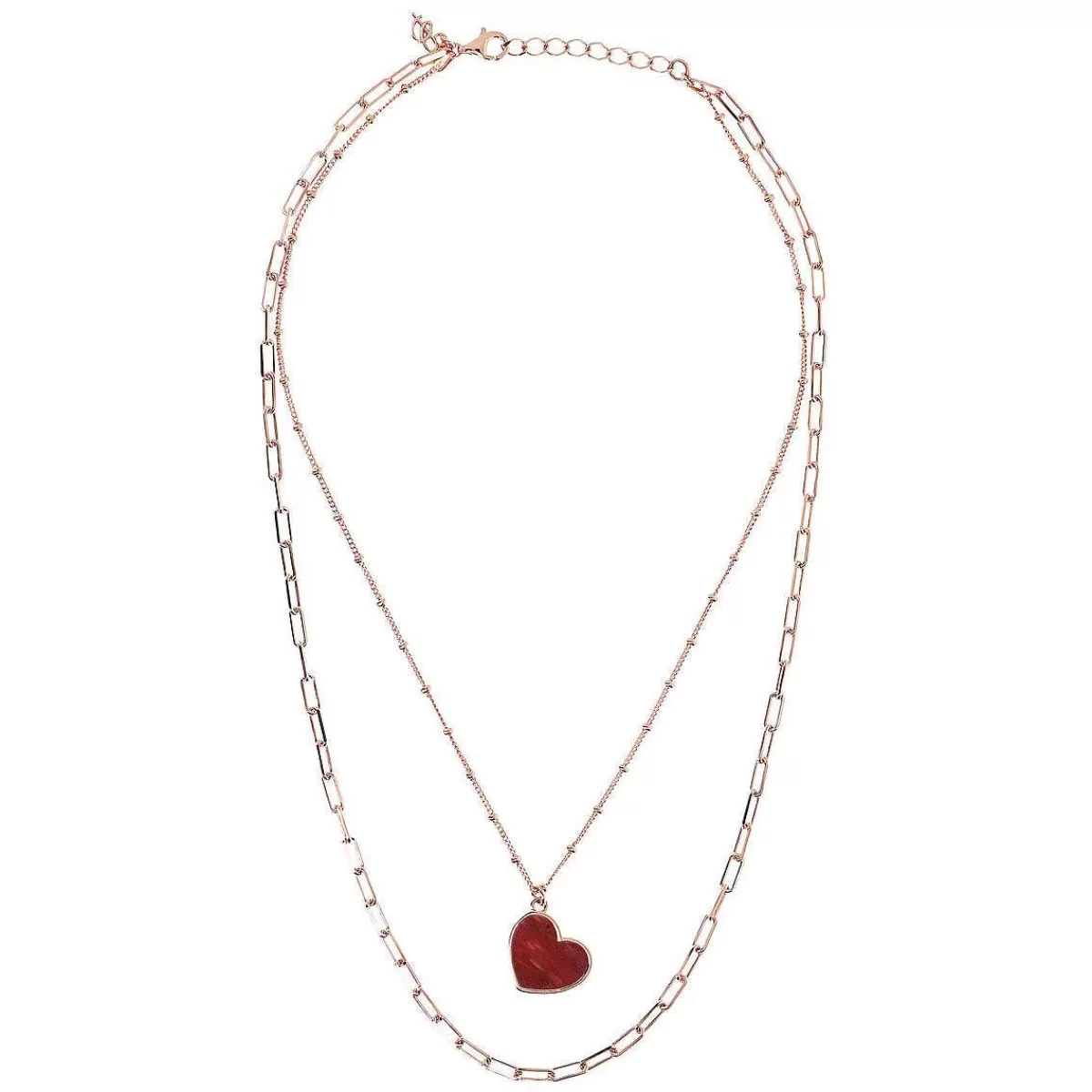 Hot Collana Multifilo Forzatina E Catena Rosario Con Pendente Cuore In Pietra Naturale Collane