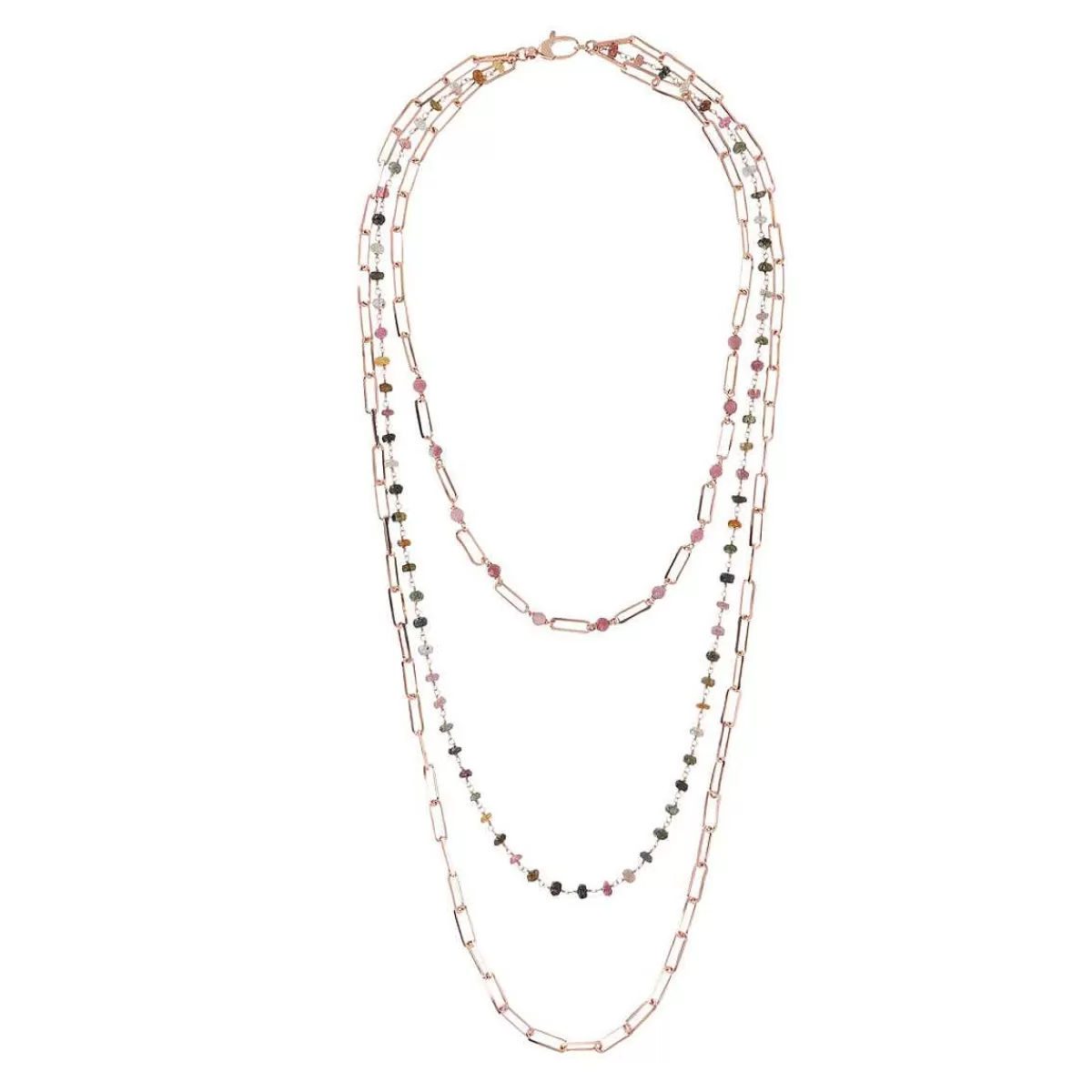 Store Collana Multifilo Graduata Con Catena Rosario E Forzatina E Pietre Naturali Collane