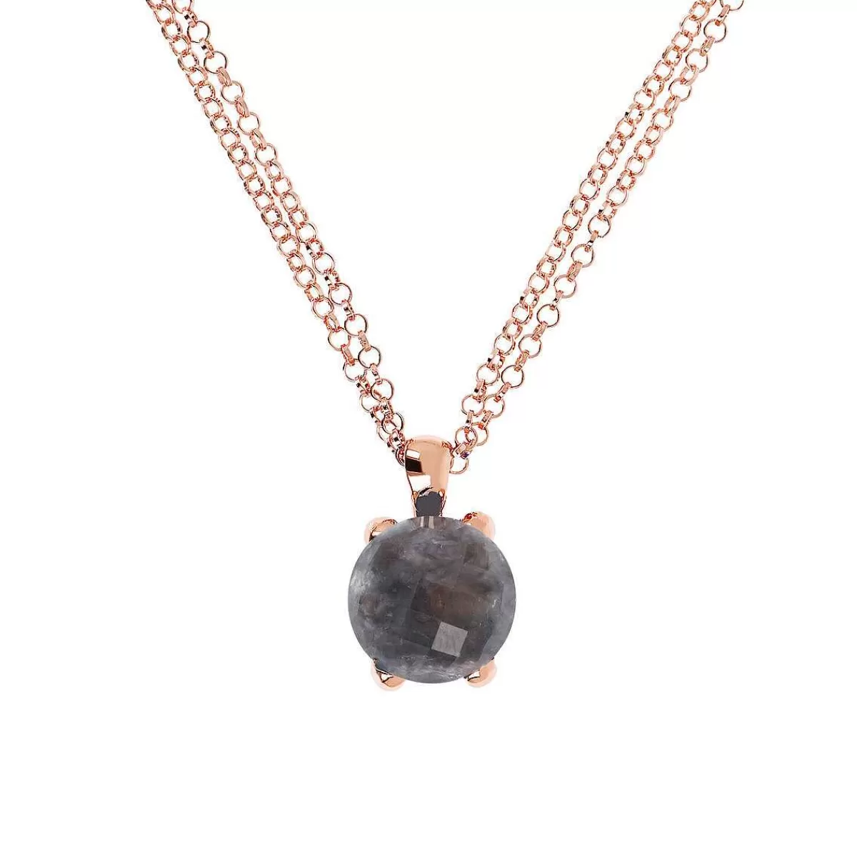 Store Collana Rolo A Doppia Catena Con Pendente Tondo In Pietra Naturale Collane