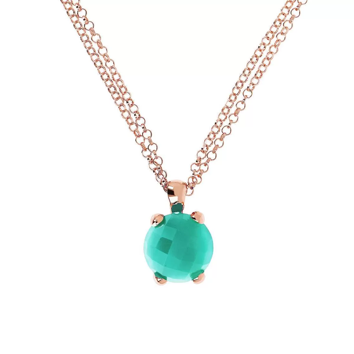 Store Collana Rolo A Doppia Catena Con Pendente Tondo In Pietra Naturale Collane