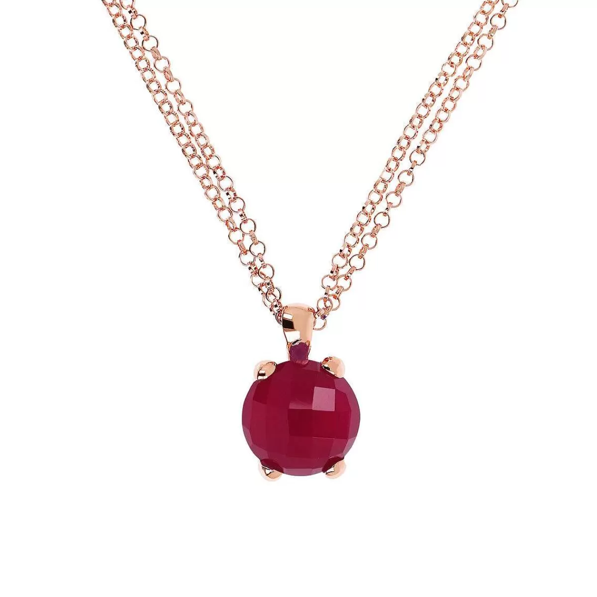 Store Collana Rolo A Doppia Catena Con Pendente Tondo In Pietra Naturale Collane