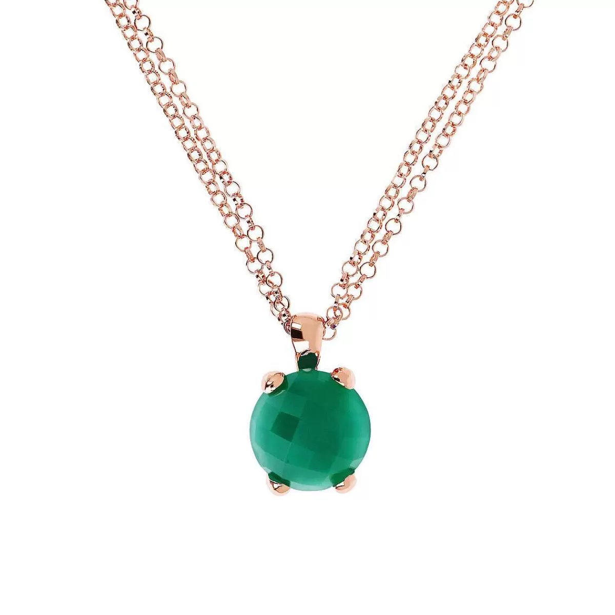 Store Collana Rolo A Doppia Catena Con Pendente Tondo In Pietra Naturale Collane