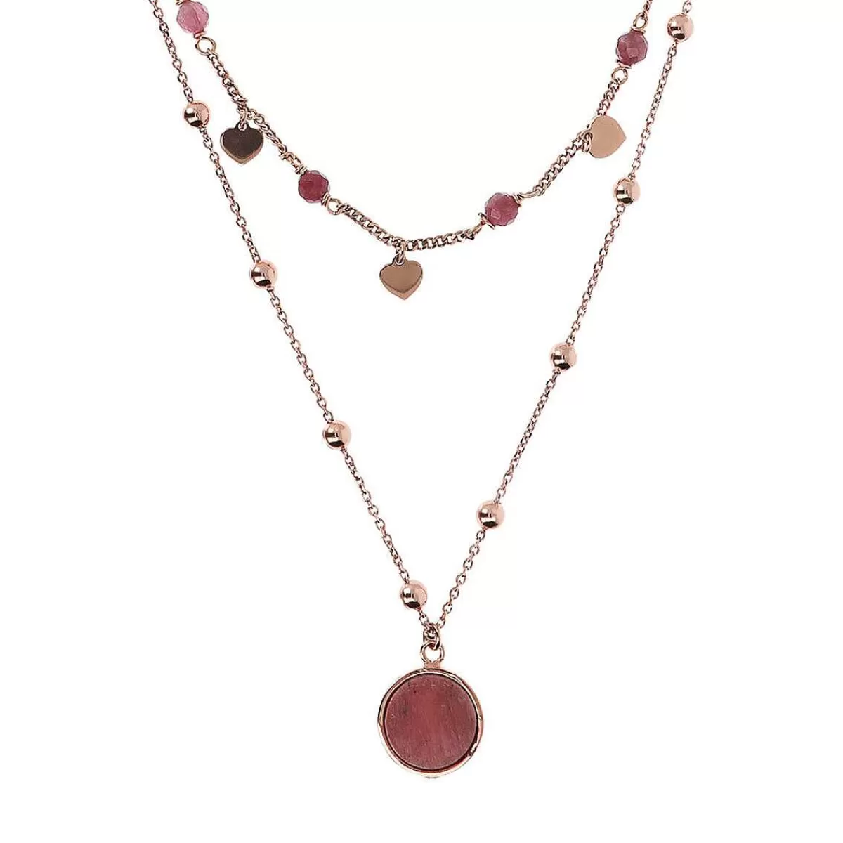 Cheap Collana Rosario Doppio Multifilo Con Pendente In Pietra Naturale Piatta Collane