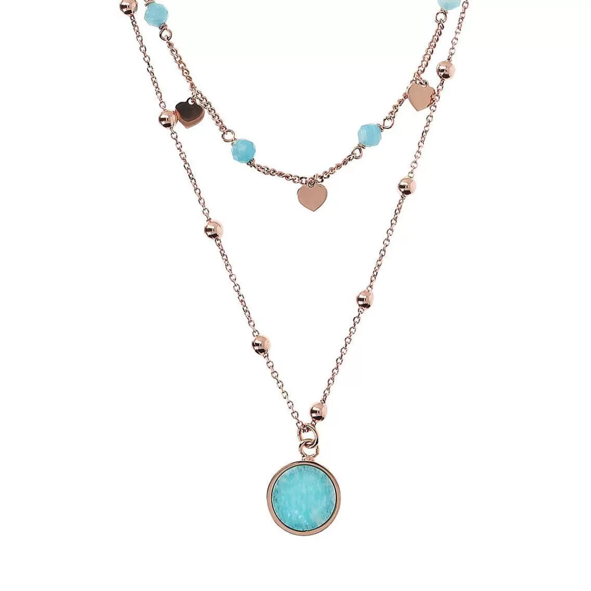 Cheap Collana Rosario Doppio Multifilo Con Pendente In Pietra Naturale Piatta Collane