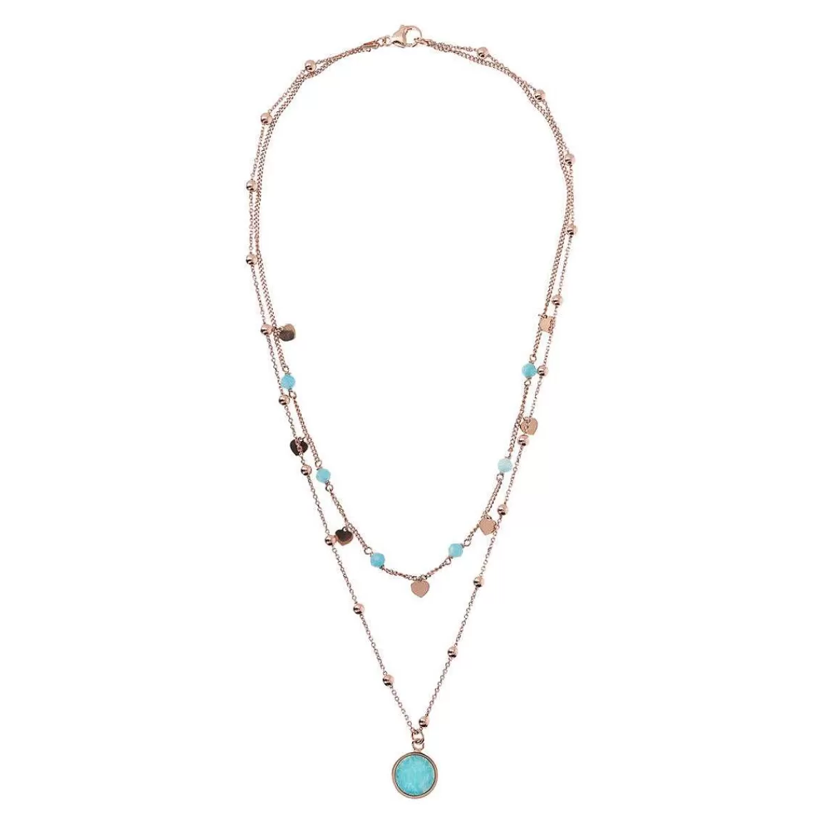 Cheap Collana Rosario Doppio Multifilo Con Pendente In Pietra Naturale Piatta Collane
