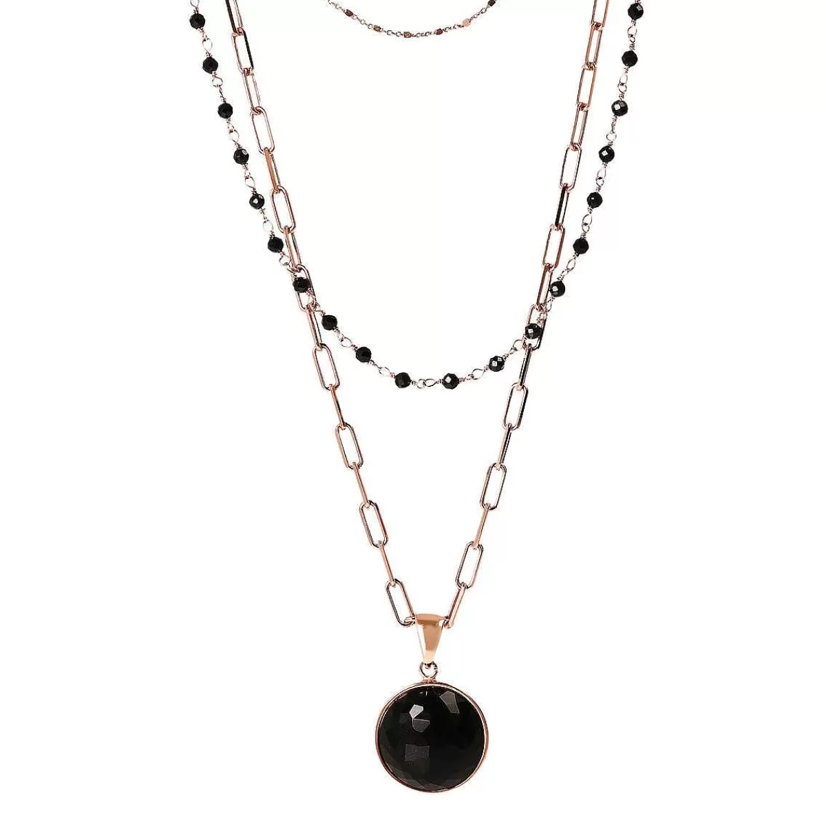 Sale Collana Rosario Graduato Multifilo E Catena Forzatina Con Pendente In Pietra Naturale Collane