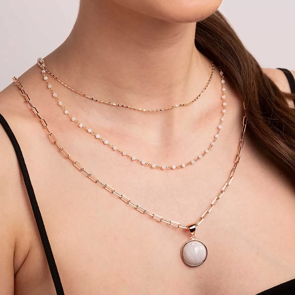 Sale Collana Rosario Graduato Multifilo E Catena Forzatina Con Pendente In Pietra Naturale Collane