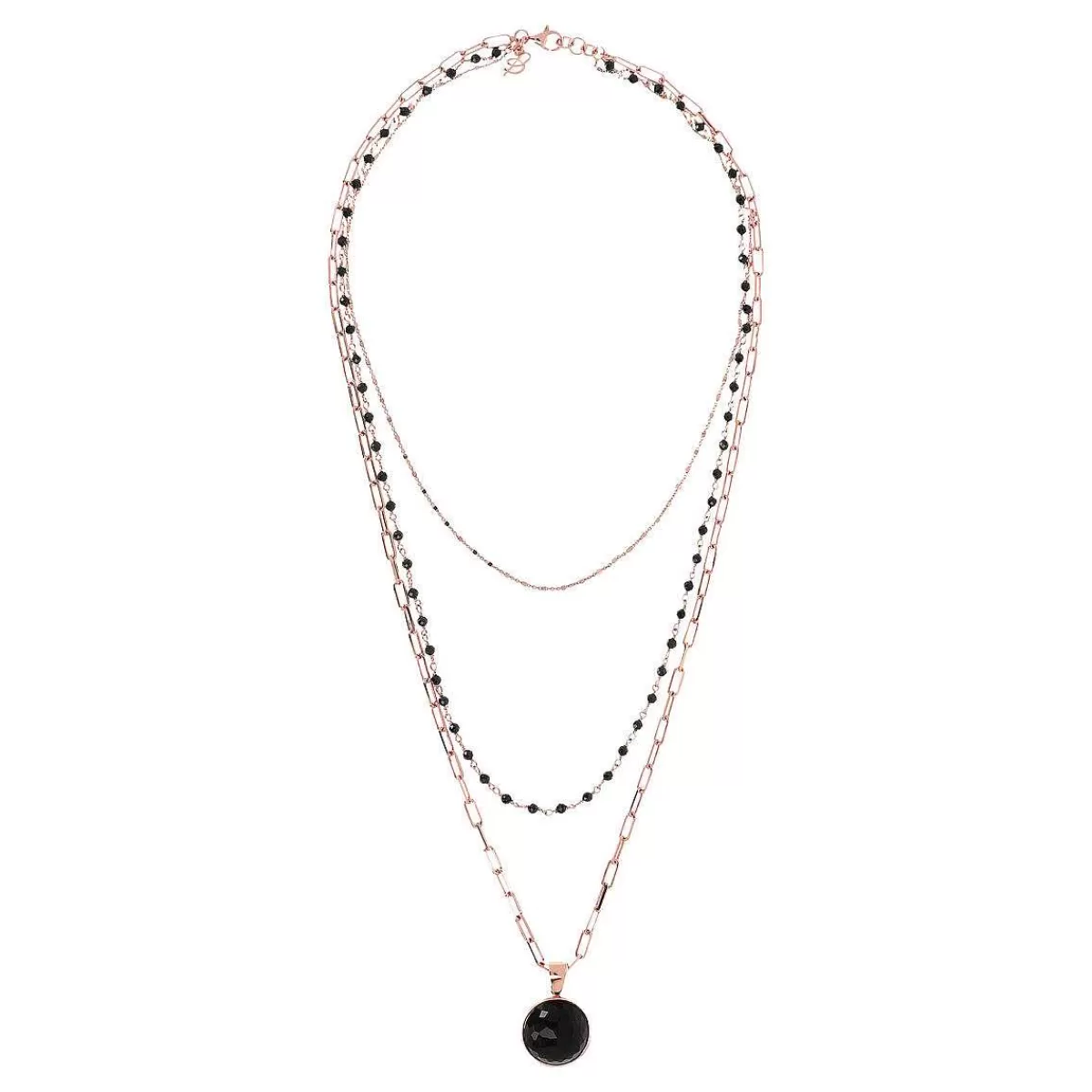 Sale Collana Rosario Graduato Multifilo E Catena Forzatina Con Pendente In Pietra Naturale Collane