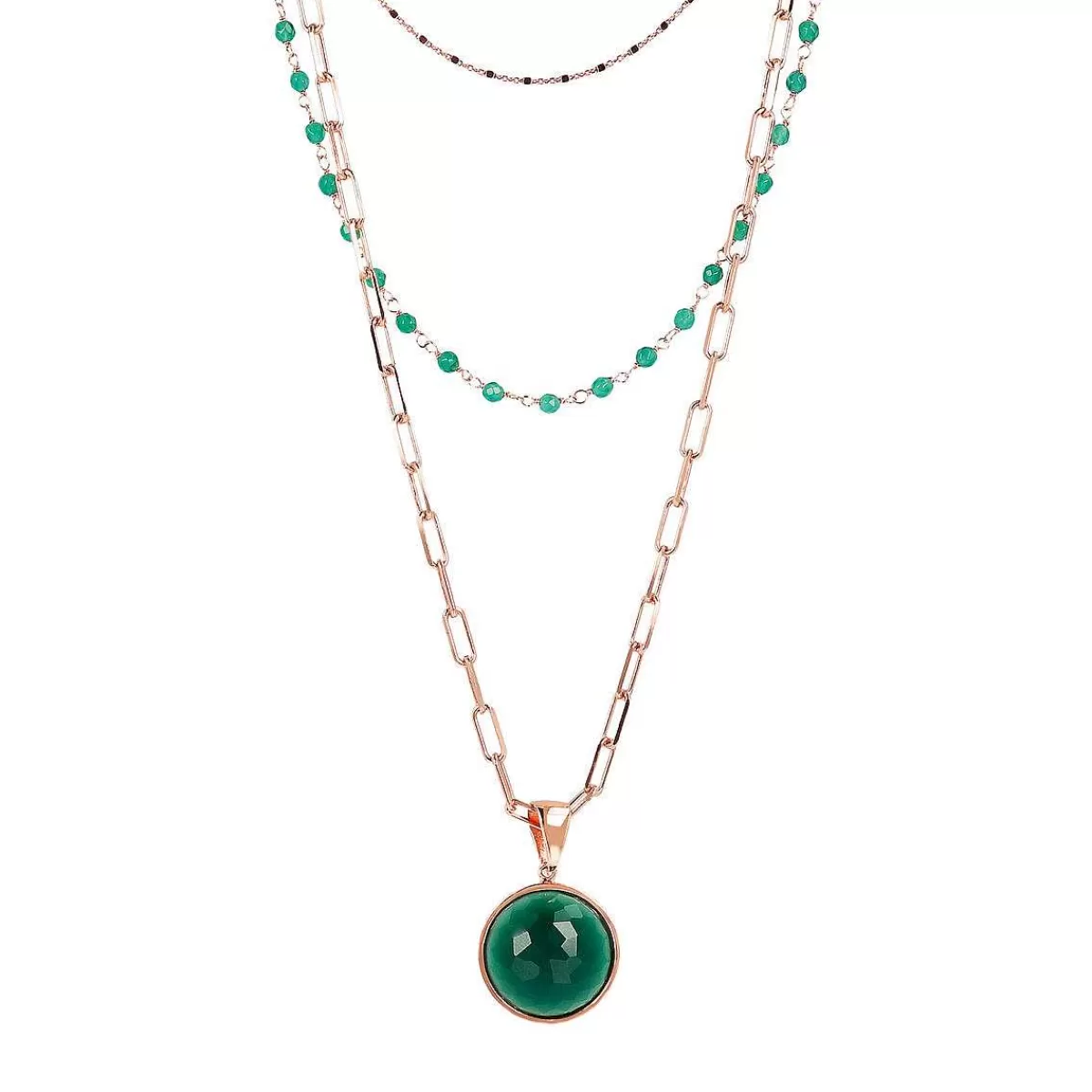 Sale Collana Rosario Graduato Multifilo E Catena Forzatina Con Pendente In Pietra Naturale Collane