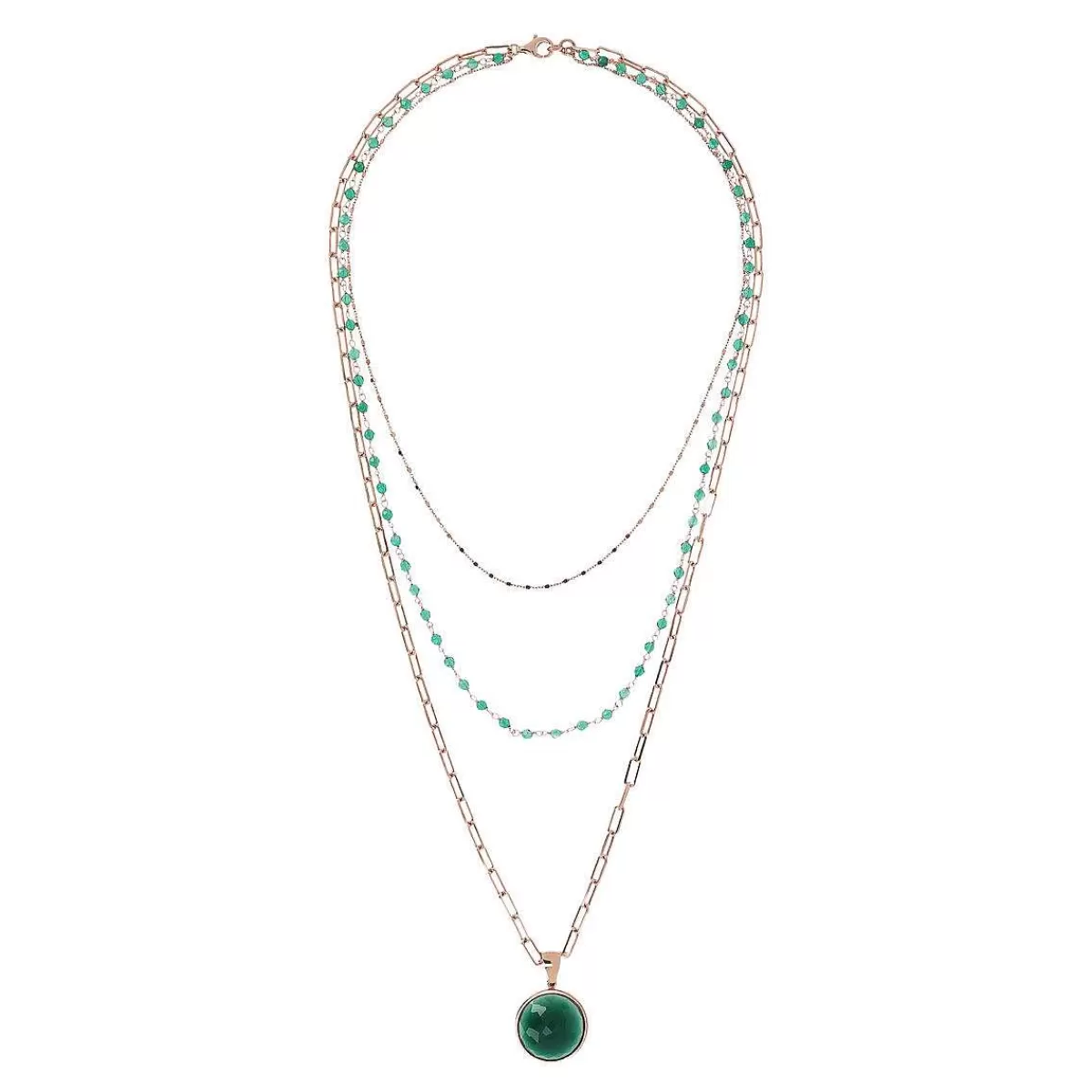 Sale Collana Rosario Graduato Multifilo E Catena Forzatina Con Pendente In Pietra Naturale Collane
