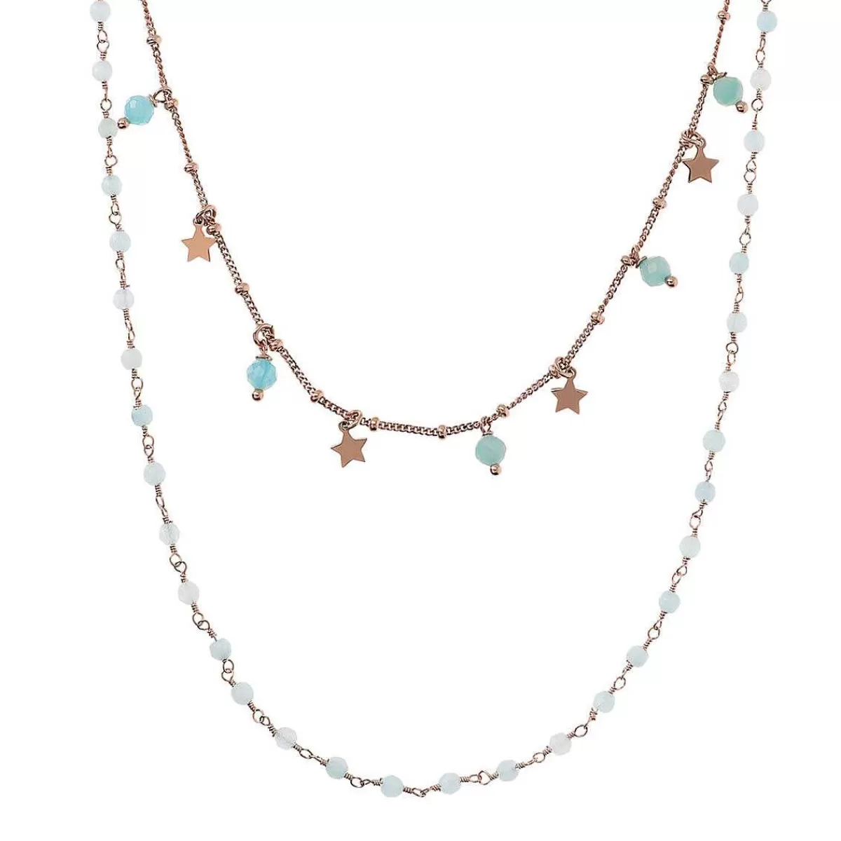 Outlet Collana Rosario Multifilo Con Sfere E Stelle In Pietra Naturale Collane