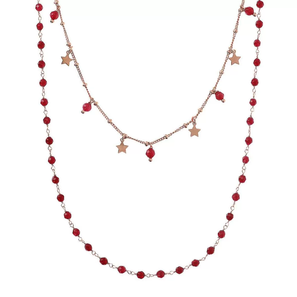Outlet Collana Rosario Multifilo Con Sfere E Stelle In Pietra Naturale Collane