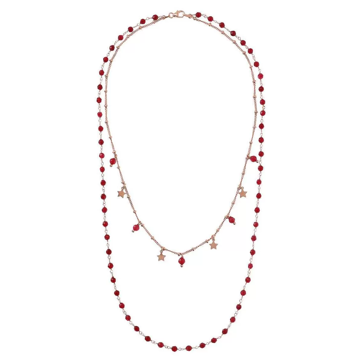 Outlet Collana Rosario Multifilo Con Sfere E Stelle In Pietra Naturale Collane