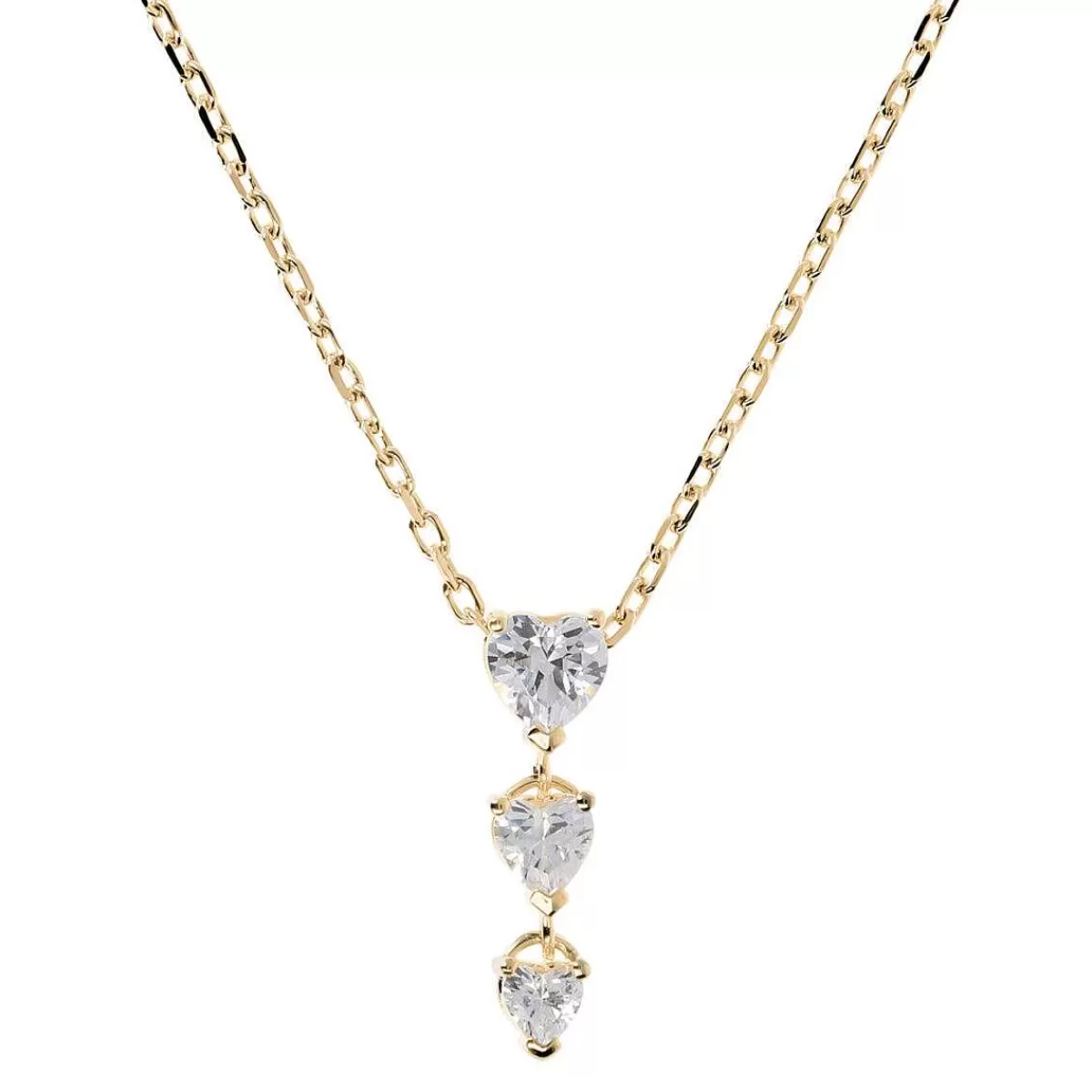 Hot Collana Tre Cuori In Cubic Zirconia Dorati Collane