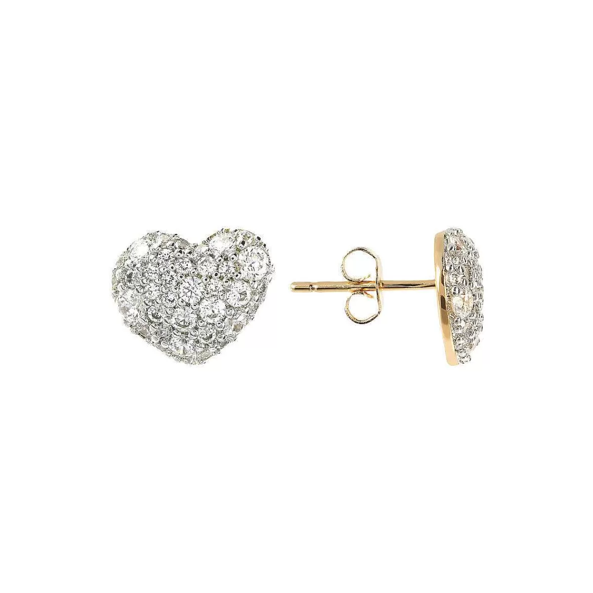Clearance Orecchini A Perno Cuore Dorato Con Pave Di Cubic Zirconia Orecchini
