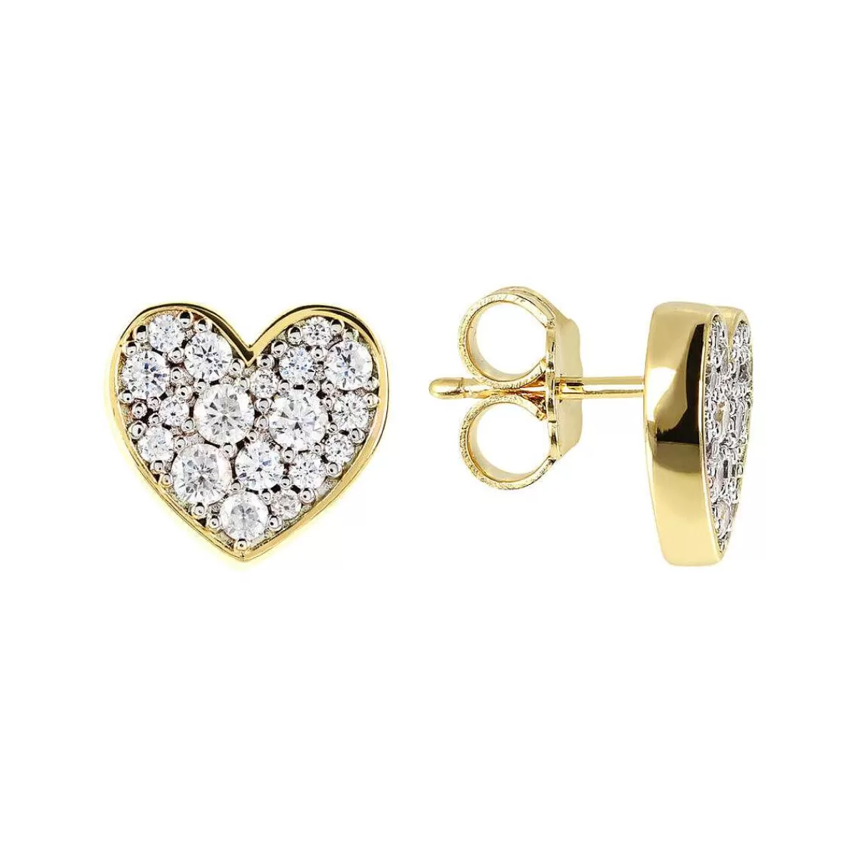 Cheap Orecchini A Perno Cuore Dorato Con Pave Di Cubic Zirconia Orecchini