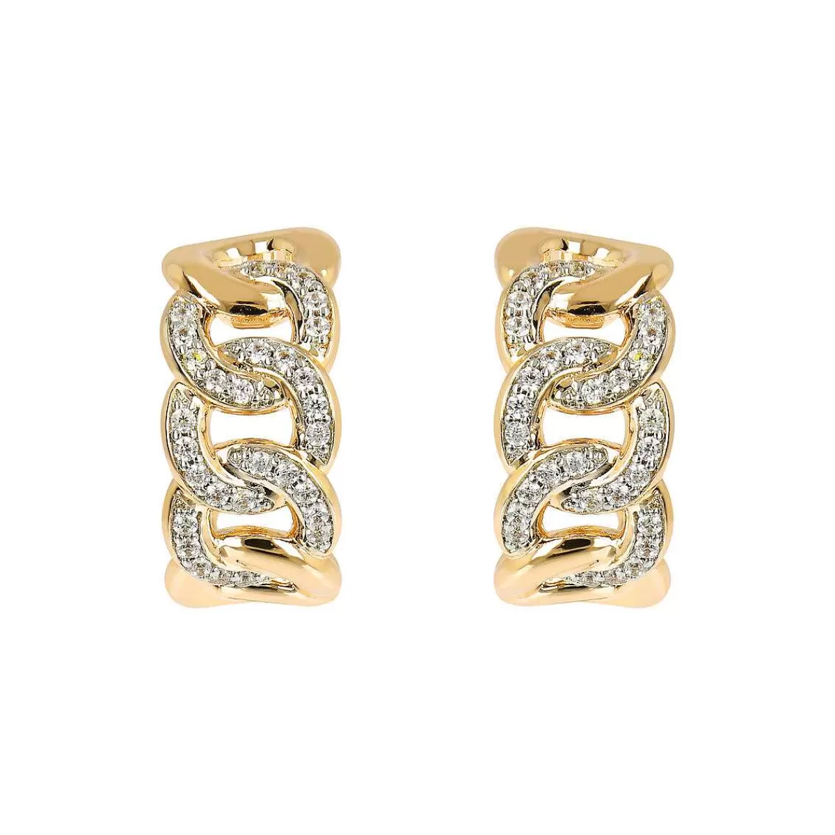 Sale Orecchini Cerchio Dorato Con Catena Grumetta E Cubic Zirconia Orecchini