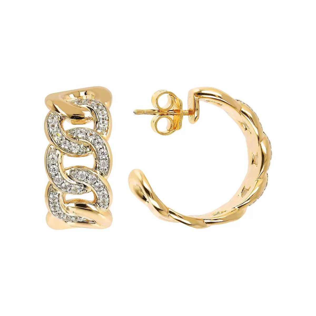 Sale Orecchini Cerchio Dorato Con Catena Grumetta E Cubic Zirconia Orecchini
