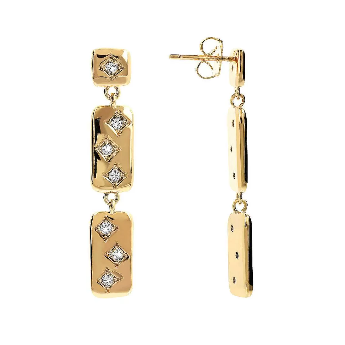 Hot Orecchini Etoile Dorati Con Elementi Rettangolari E Punti Luce In Cubic Zirconia Orecchini
