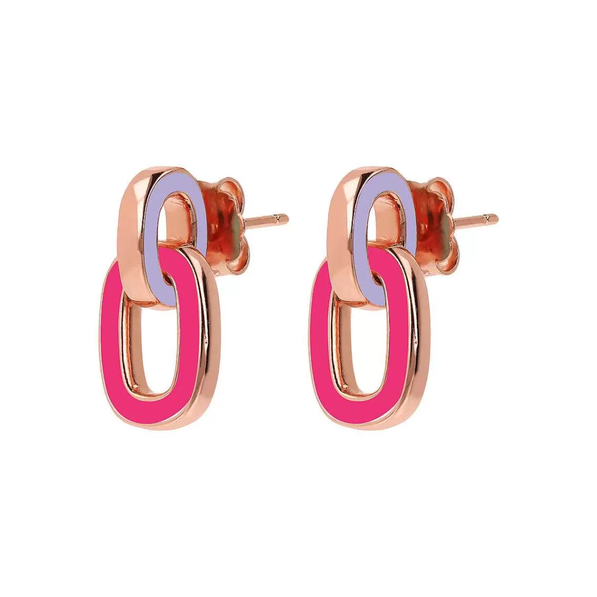 Fashion Orecchini Pendenti Bicolor Con Doppia Maglia Smaltata Orecchini