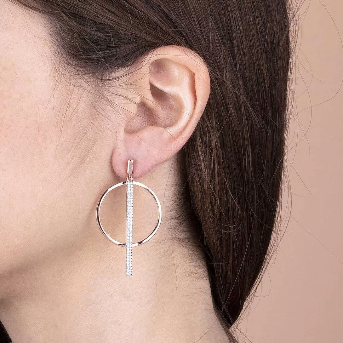 Cheap Orecchini Pendenti Con Cerchio E Barra Pave In Cubic Zirconia Orecchini