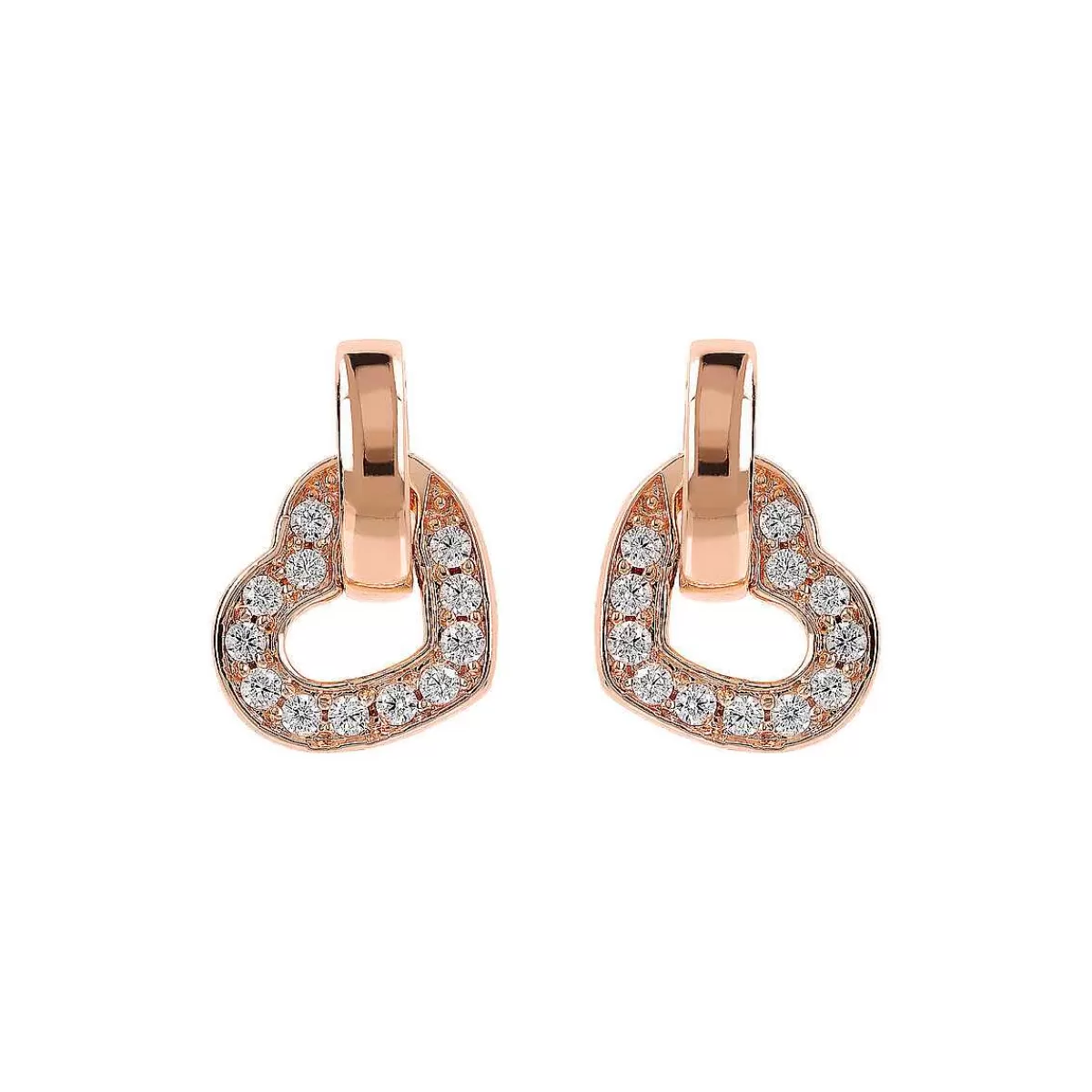 Fashion Orecchini Pendenti Con Elemento Cuore In Doppio Pave E Maglia Ovale Orecchini