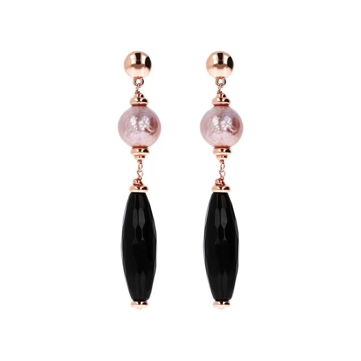 Store Orecchini Pendenti Con Onice Nero E Perla Ming Coltivata D'Acqua Dolce Rosa Orecchini