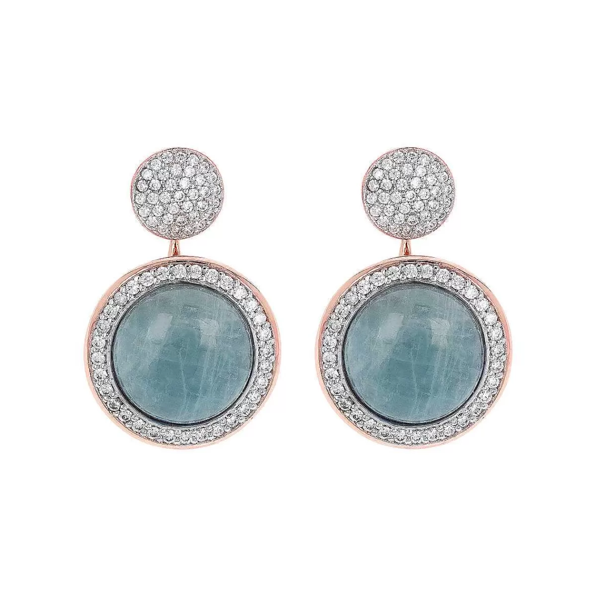 New Orecchini Pendenti Con Pietra Naturale Rotonda E Pave Di Cubic Zirconia Orecchini