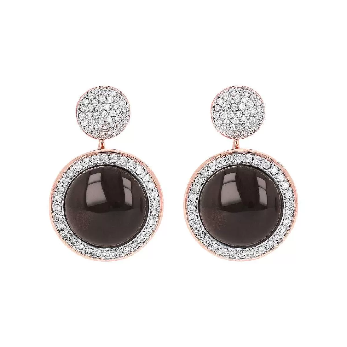 New Orecchini Pendenti Con Pietra Naturale Rotonda E Pave Di Cubic Zirconia Orecchini