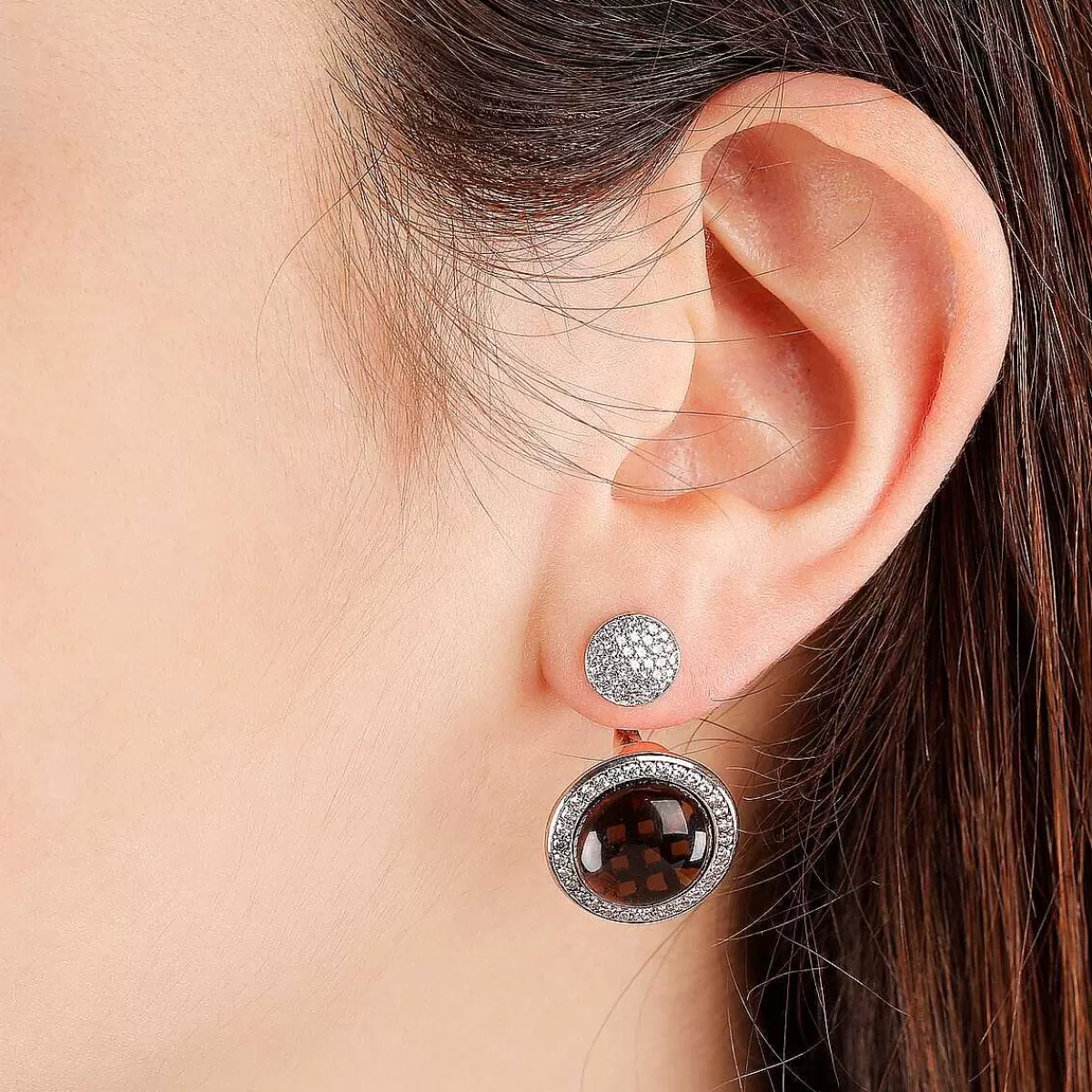 New Orecchini Pendenti Con Pietra Naturale Rotonda E Pave Di Cubic Zirconia Orecchini