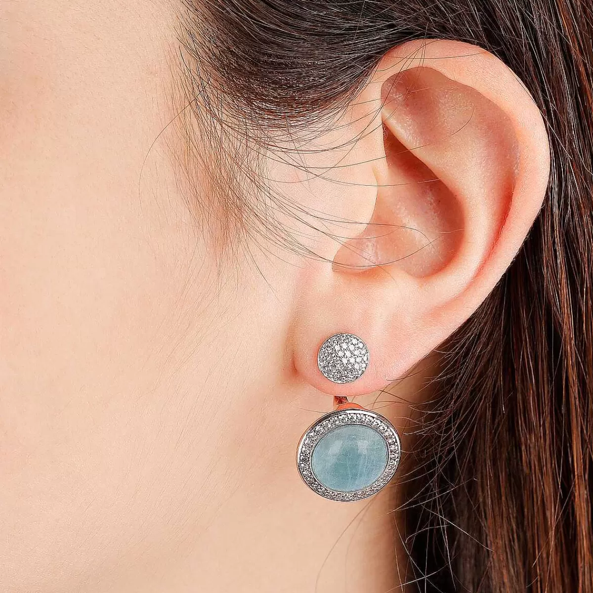 New Orecchini Pendenti Con Pietra Naturale Rotonda E Pave Di Cubic Zirconia Orecchini