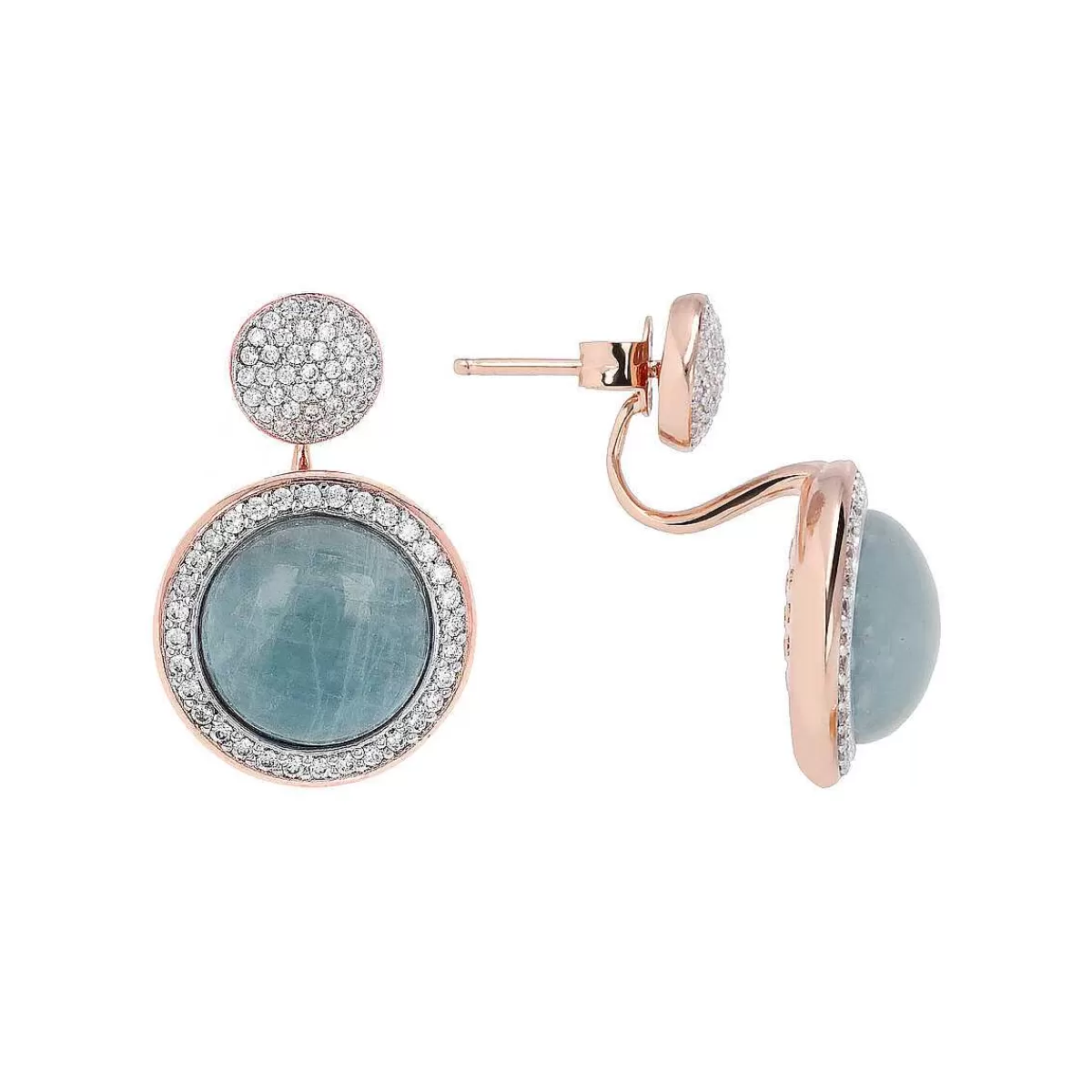 New Orecchini Pendenti Con Pietra Naturale Rotonda E Pave Di Cubic Zirconia Orecchini